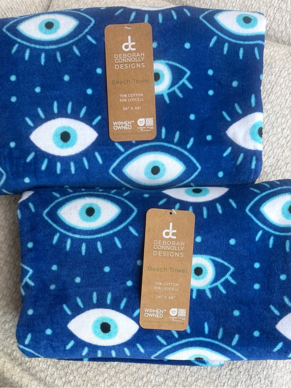 Deborah Connolly Designs Evil Eye Beach Towel Set Of 2 Large 36x68 Mati Boho NWT